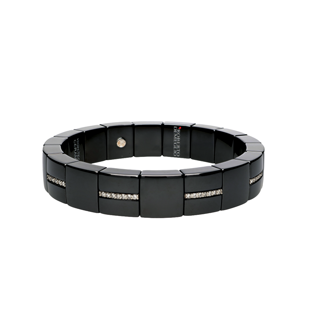 Domino Luce Glossy Black Ceramic Stretch Bracelet with Diamond Accents