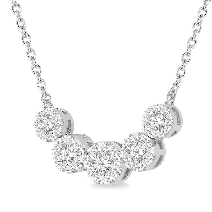 5 Graduated Diamond Cluster Necklace in White Gold