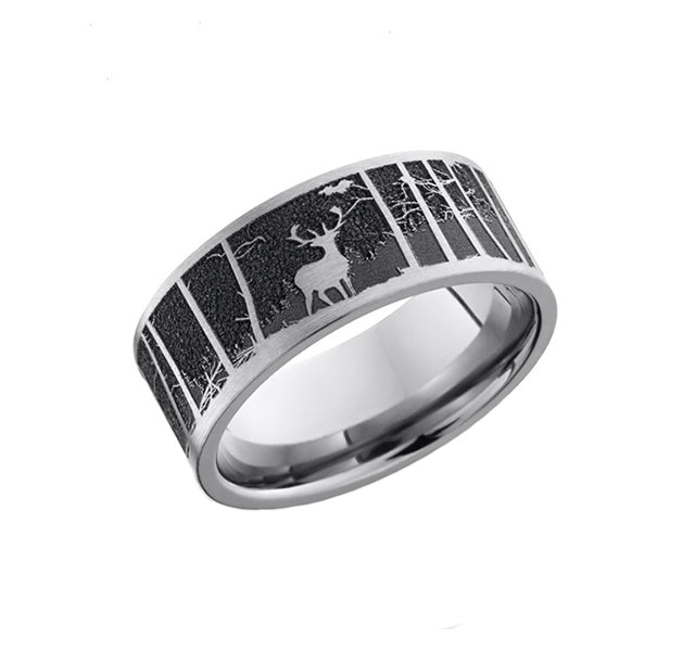 Titanium 9mm Band With Elk Mountain Engraving Pattern