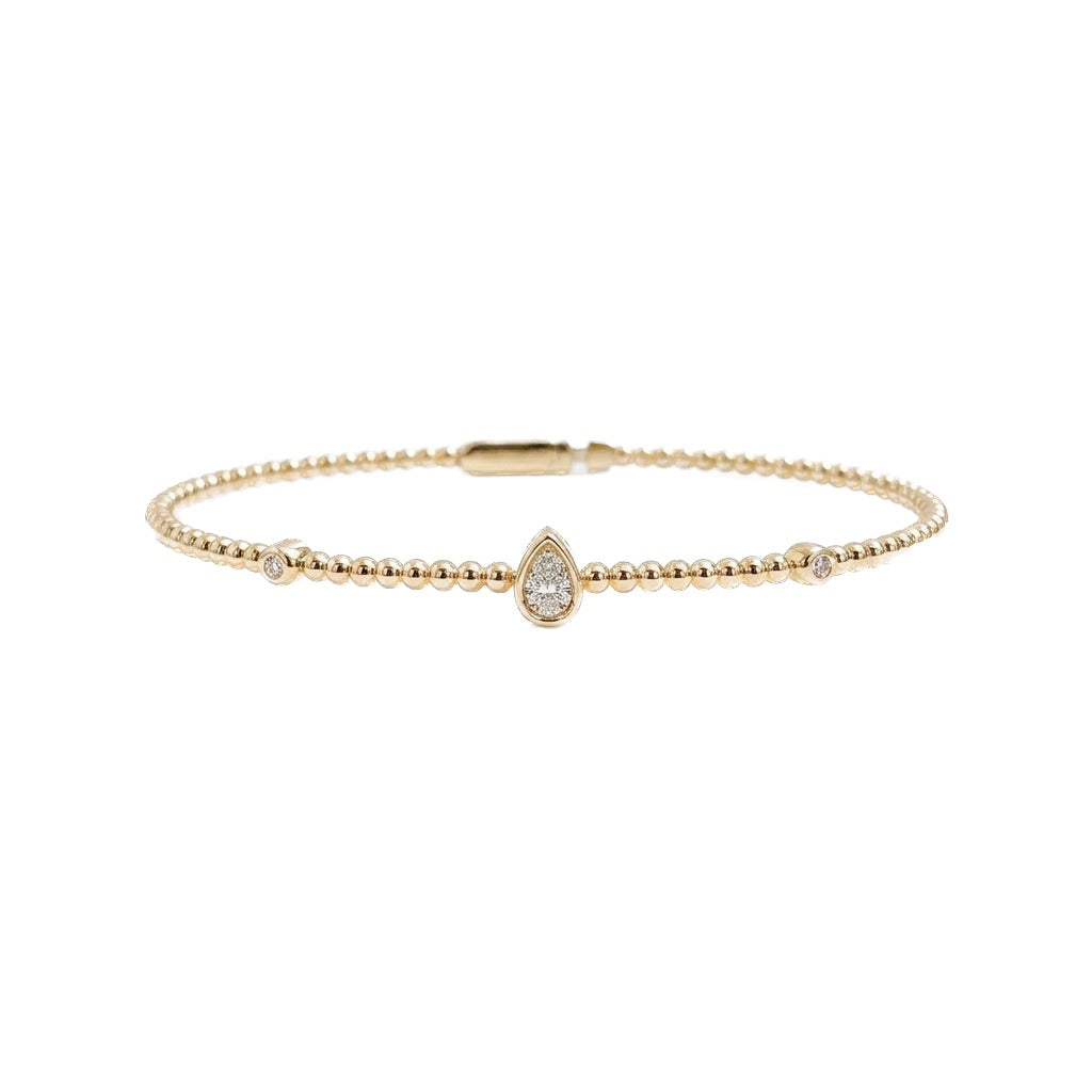Diamond and Flex Bead Bangle in Yellow Gold