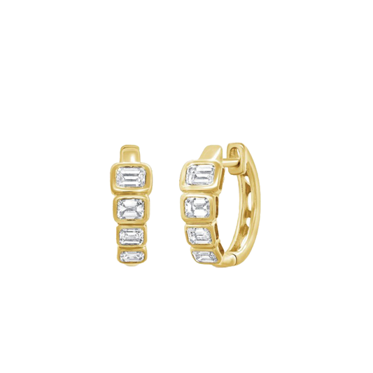 Emerald Cut Graduating Diamond Huggie Earrings in 14K Yellow Gold