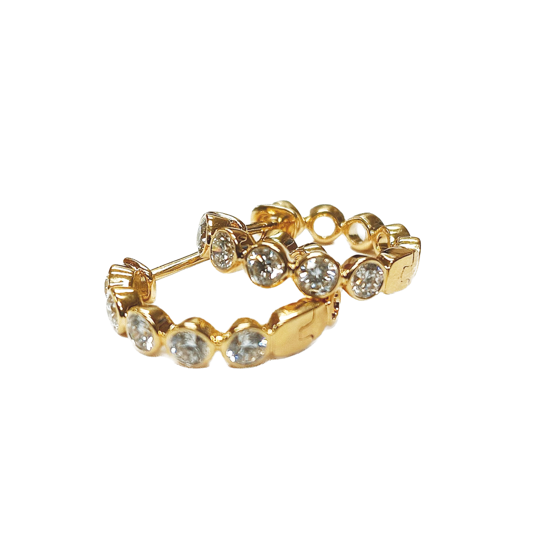Bezel Set Diamond Huggie Hoop Earrings