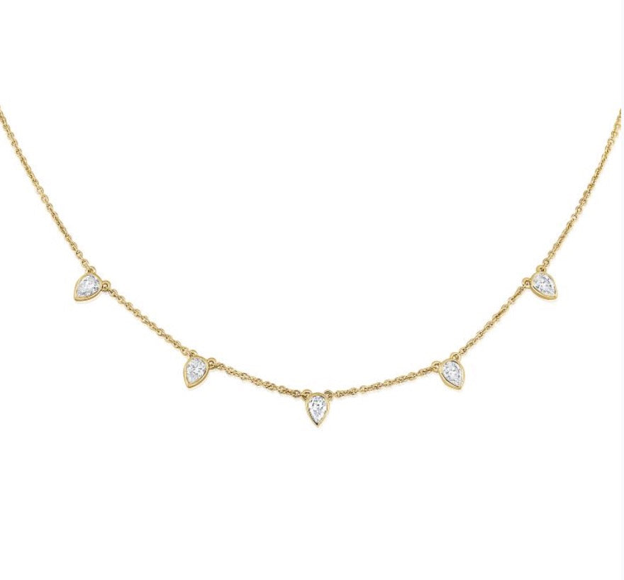 Pear Shaped Diamond Station Necklace