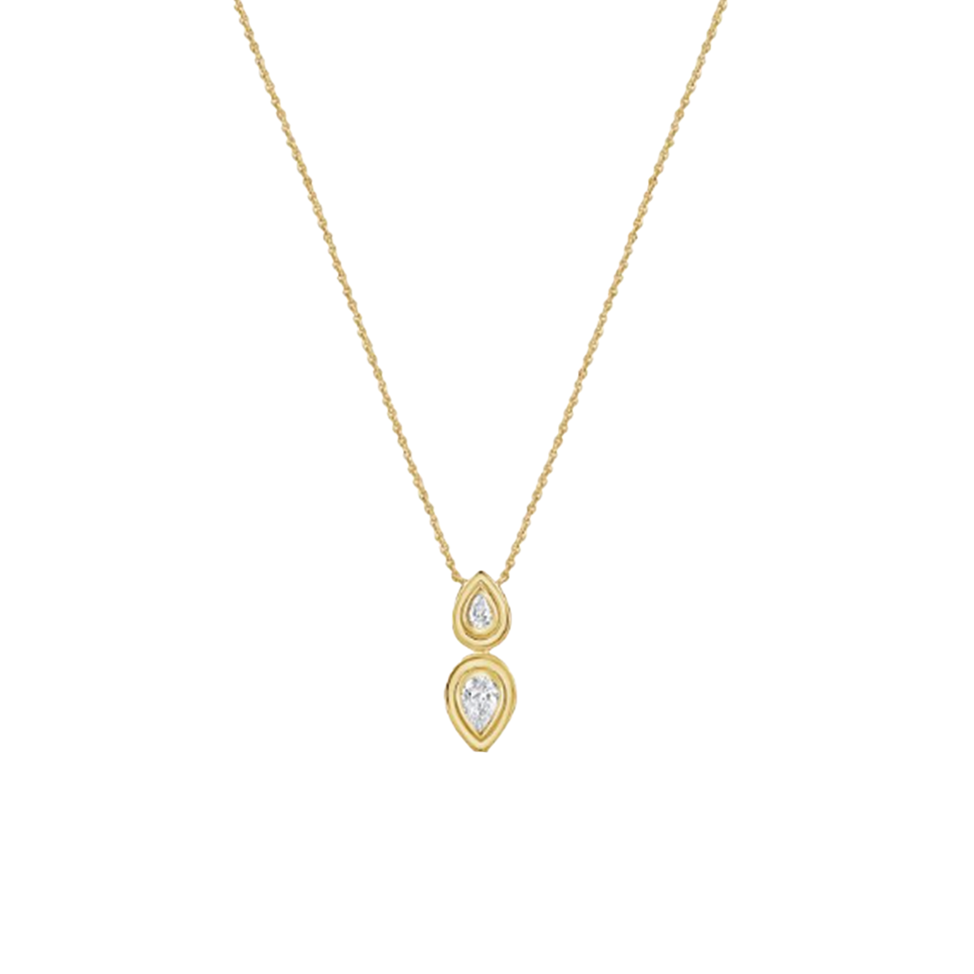 Double Bezel Set Pear Shaped Diamond Pendant Necklace in 14K Yellow Gold