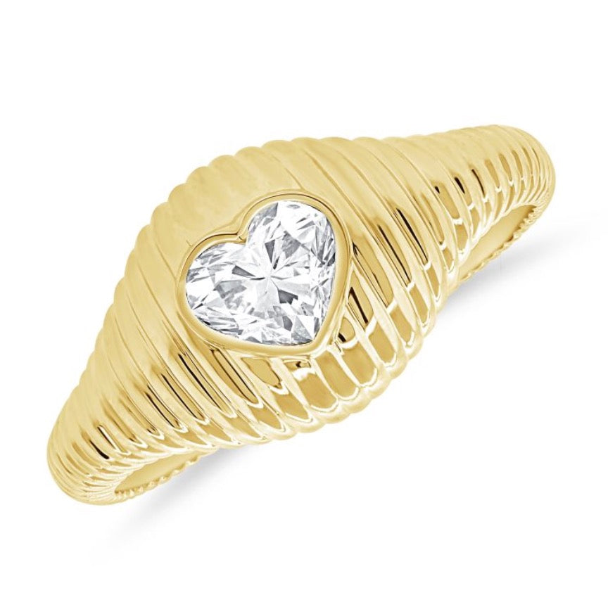 Heart Shaped Diamond Signet Pinky Ring
