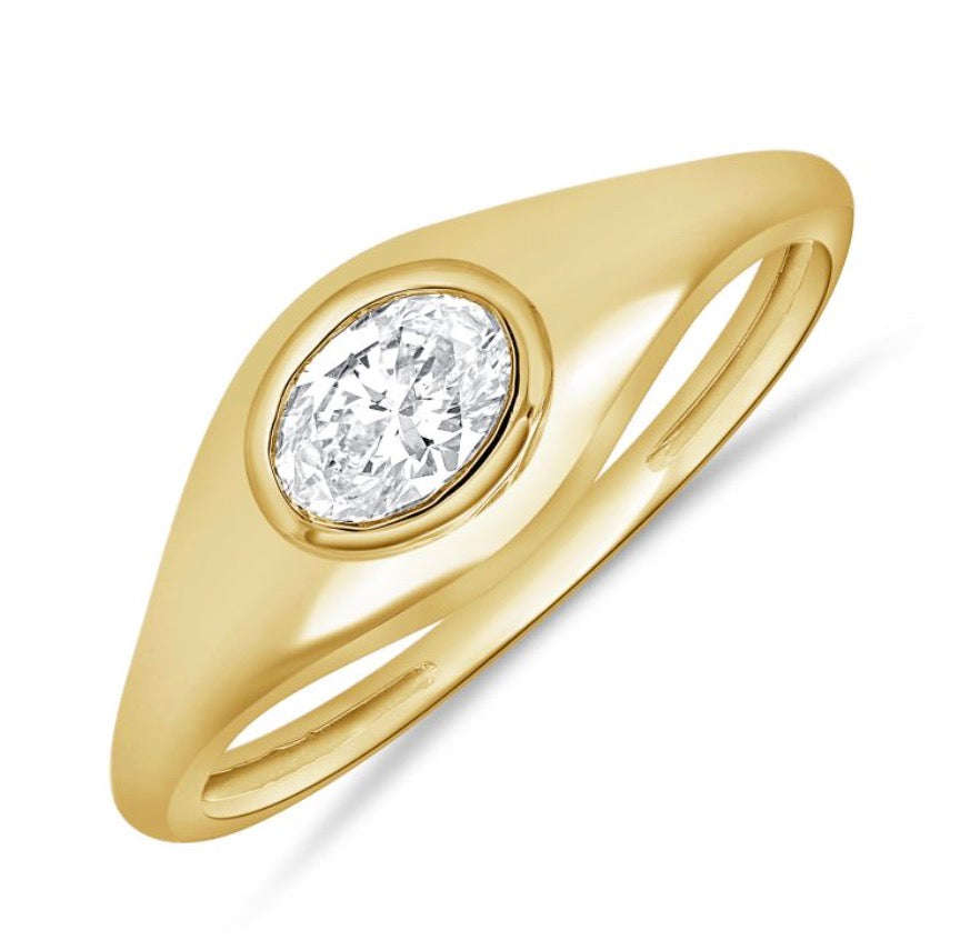 Oval Diamond Signet Pinky Ring