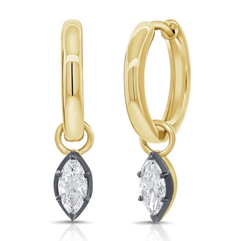 Huggie Hoop Earrings with Marquise Shaped Diamonds