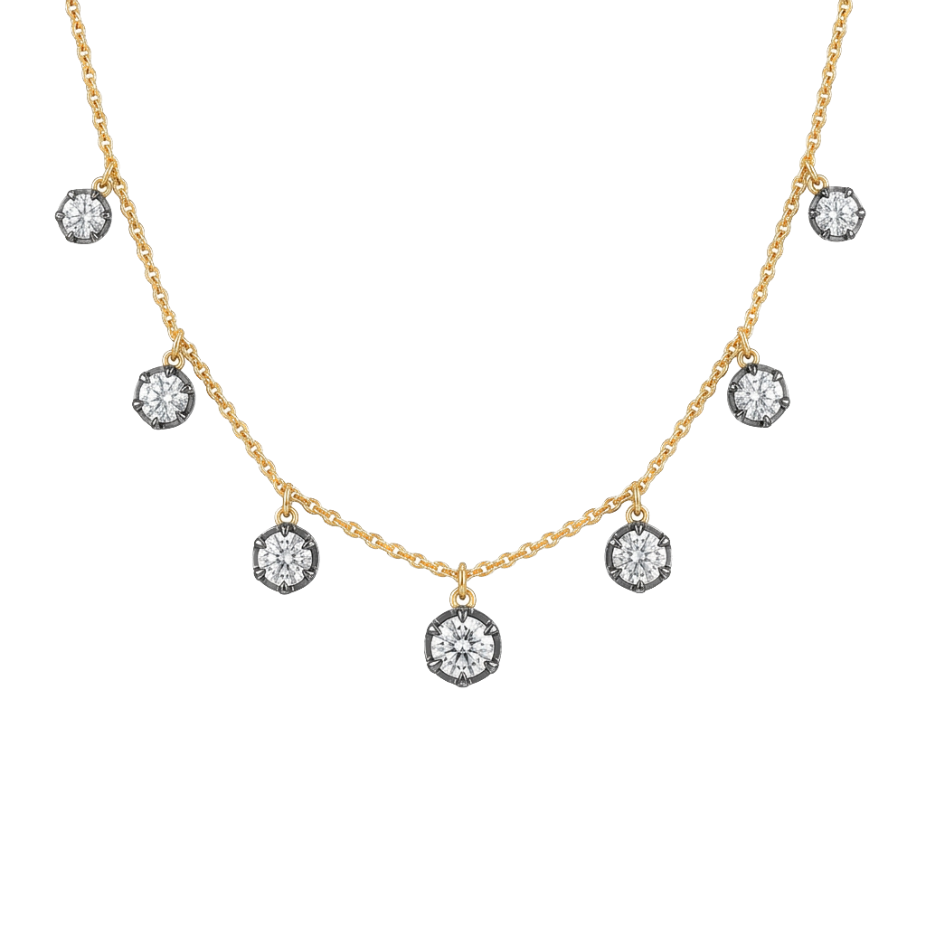 Dangle Necklace with Diamonds Outlined in Black Rhodium
