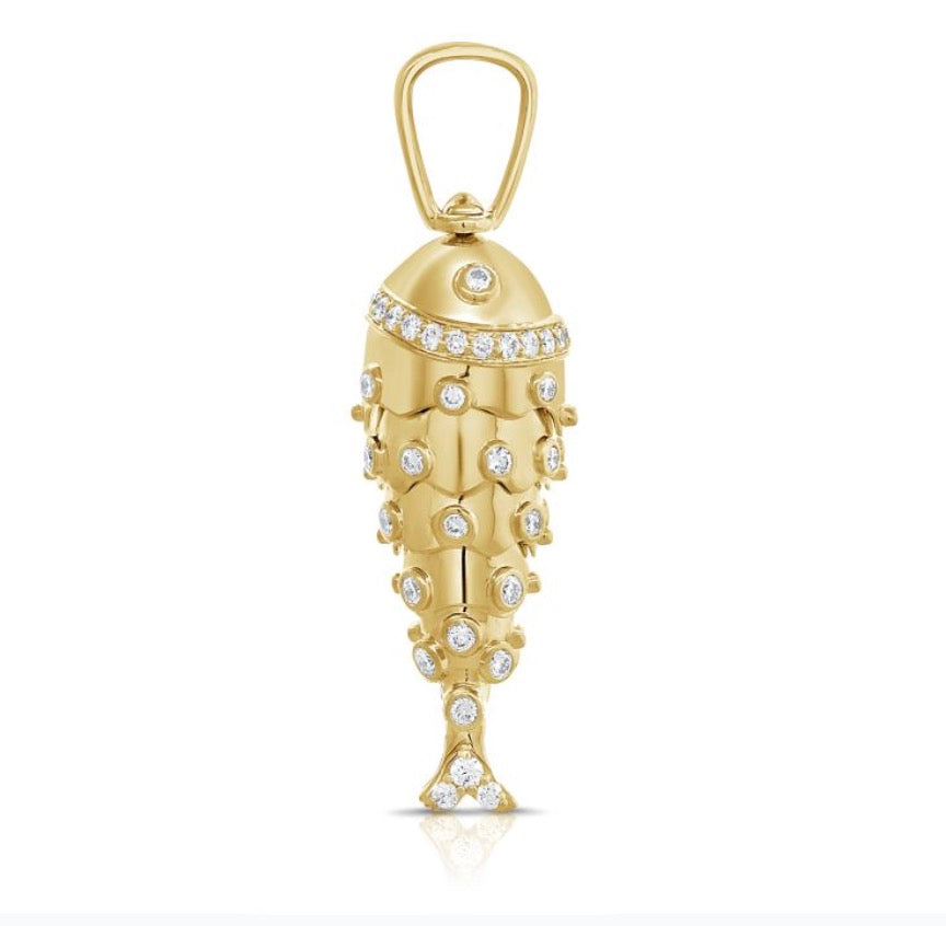 Large Gold Fish Charm with Diamonds