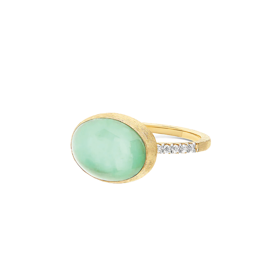 'Lattementa' Boules Ring with Diamonds, Rock Crystal, and Jadeite in 18K Yellow Gold