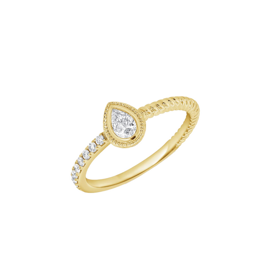 Milgrain Bezel Set Pear Shaped Diamond Ring