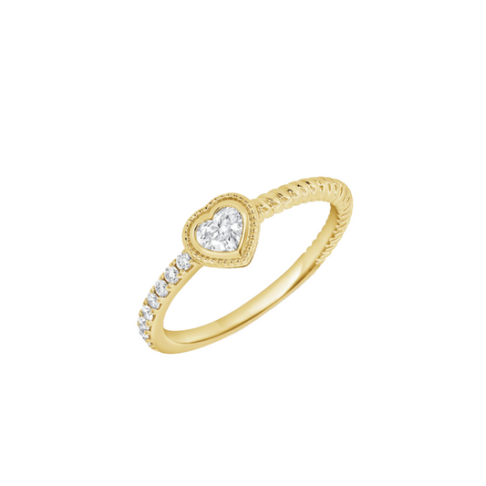 Milgrain Bezel Set Heart Shaped Diamond Ring in 14K Yellow Gold