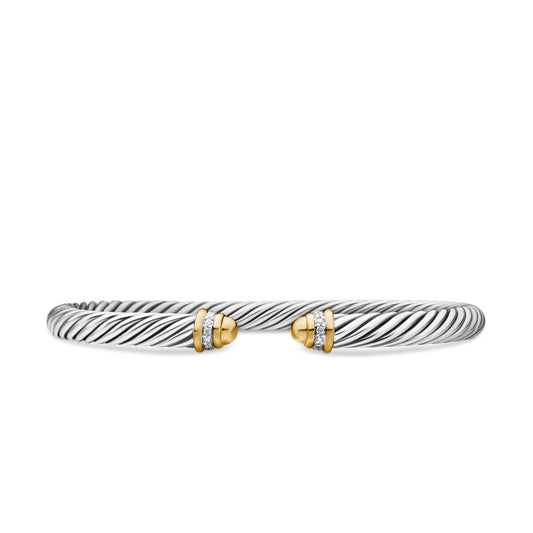 Classic Cable Bracelet in Sterling Silver with 18K Yellow Gold, Gold Domes and Diamonds, 5mm