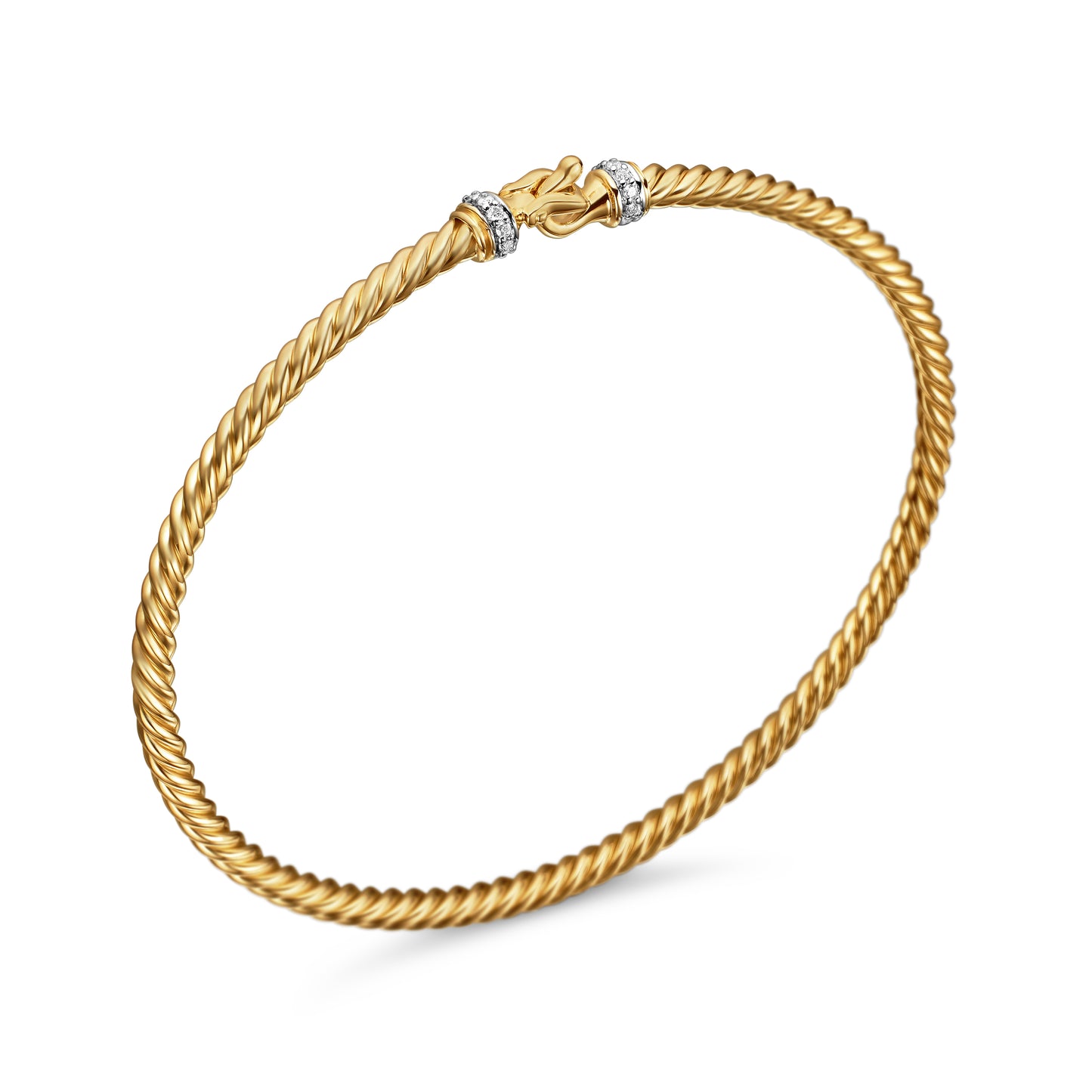 Buckle Classic Cable Bracelet in 18K Yellow Gold with Diamonds, 2.6mm