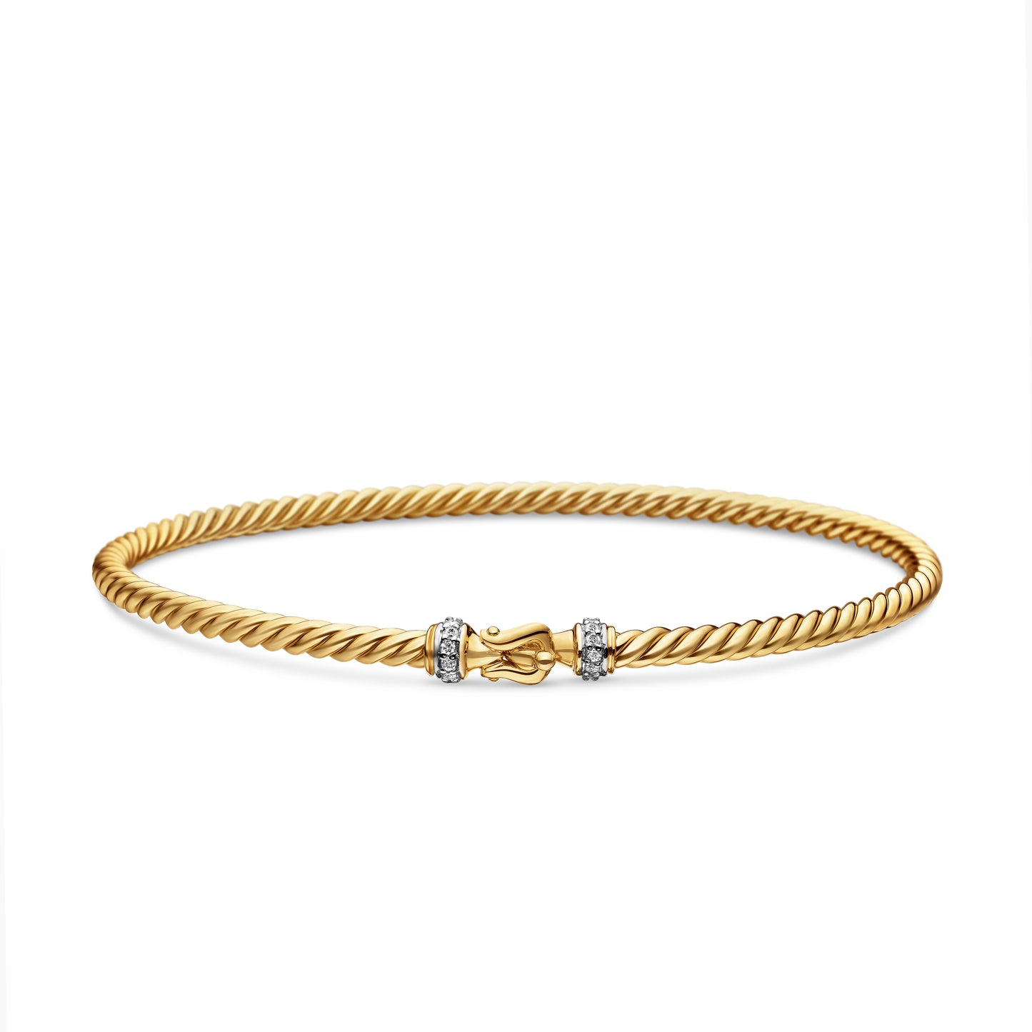 Buckle Classic Cable Bracelet in 18K Yellow Gold with Diamonds, 2.6mm