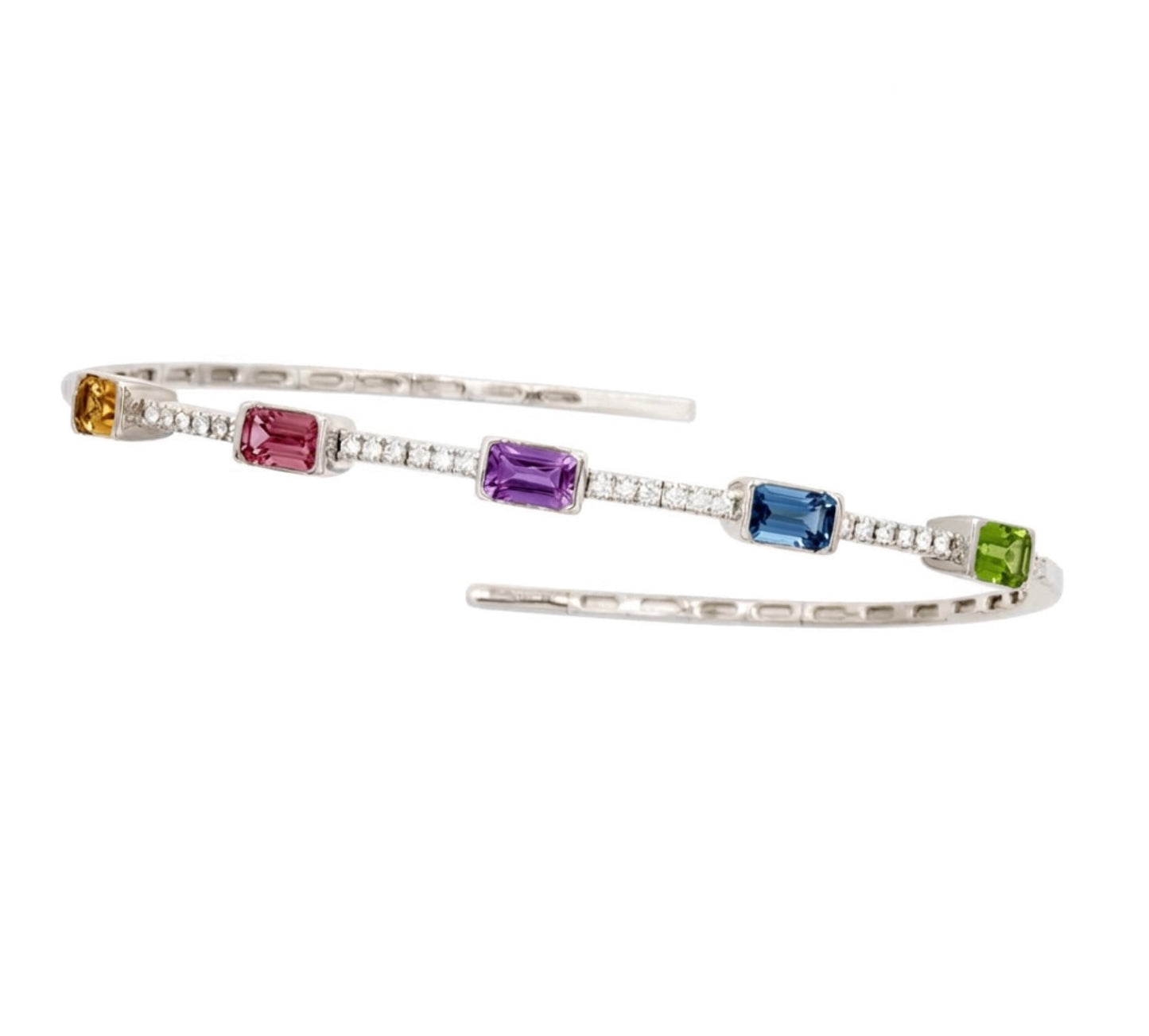 Flexible Open Cuff Bracelet with Mixed Gemstones
