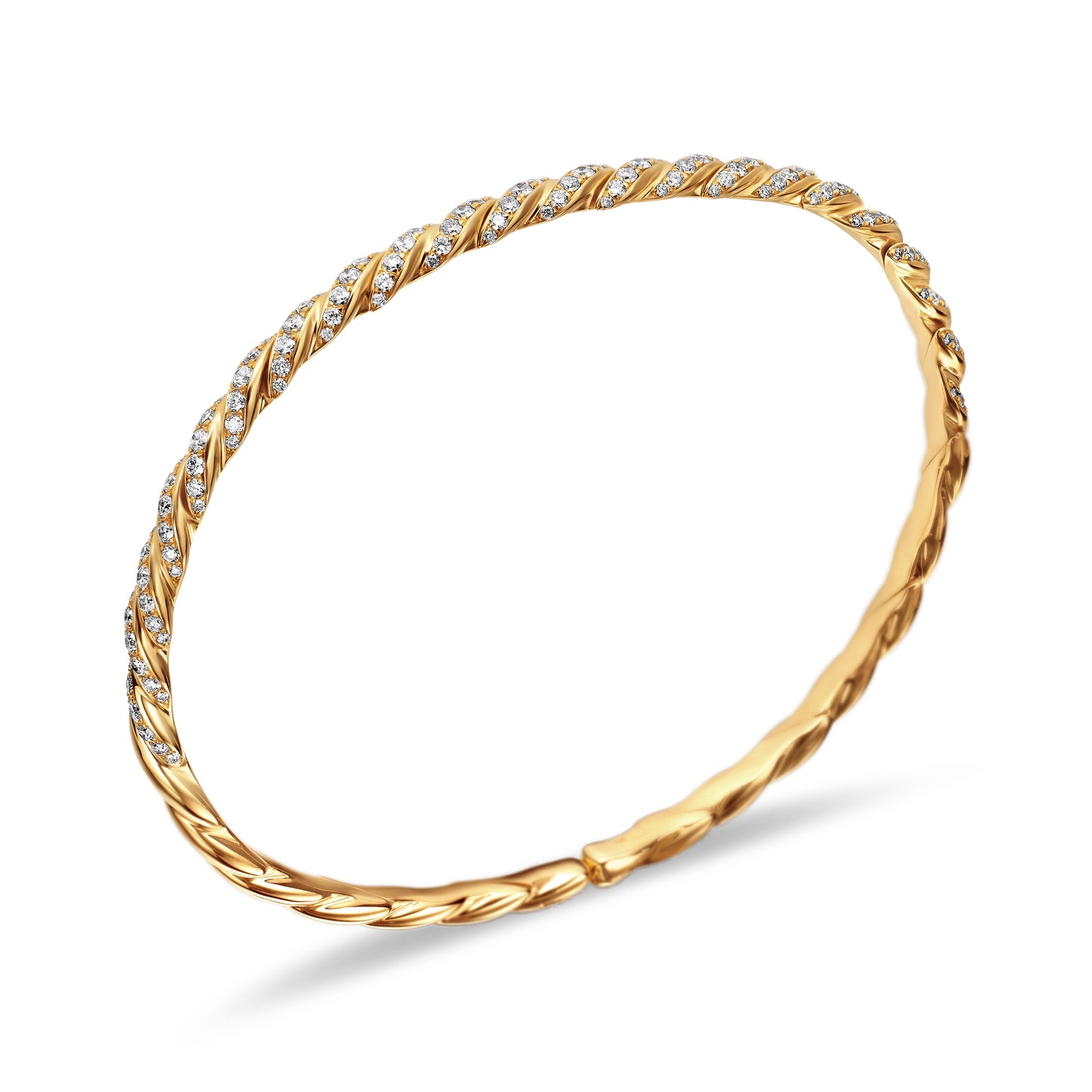 Sculpted Cable Flex Bracelet in 18K Yellow Gold with Diamonds, 3.5mm