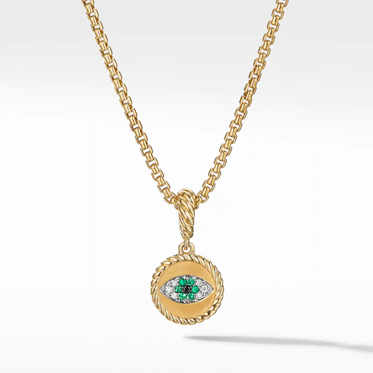 Evil Eye Amulet in 18K Yellow Gold with Pavé Emeralds and Diamonds