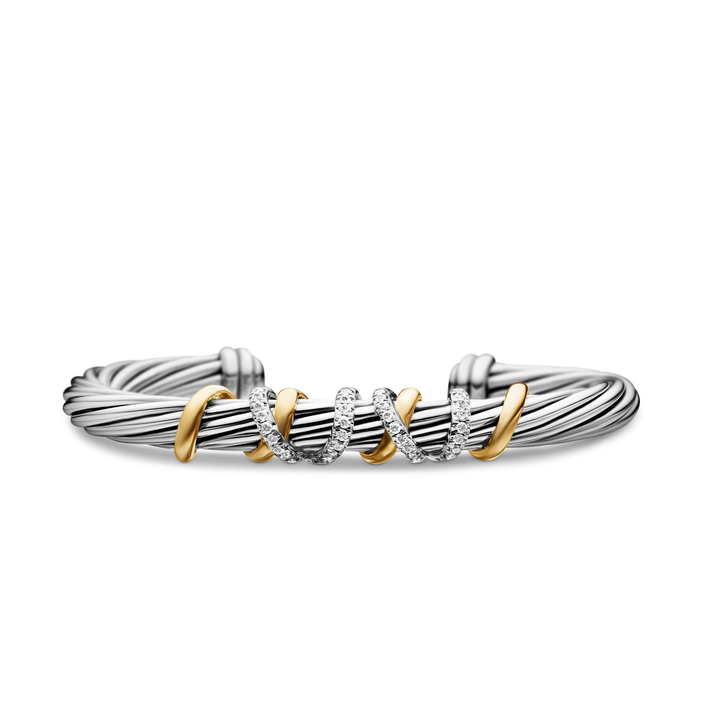 Helena Center Station Bracelet in Sterling Silver with 18K Yellow Gold and Diamonds, 6mm
