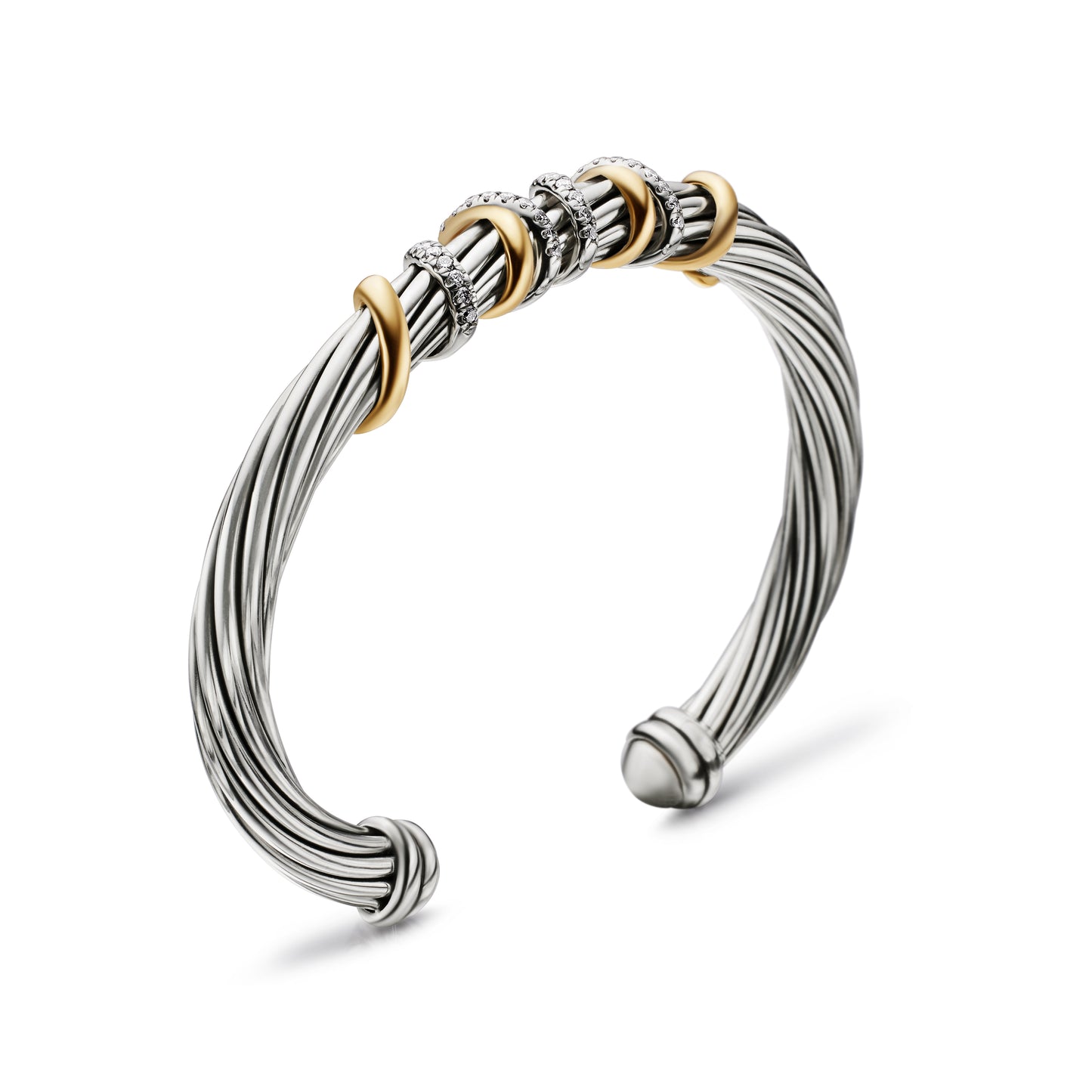 Helena Center Station Bracelet in Sterling Silver with 18K Yellow Gold and Diamonds, 6mm