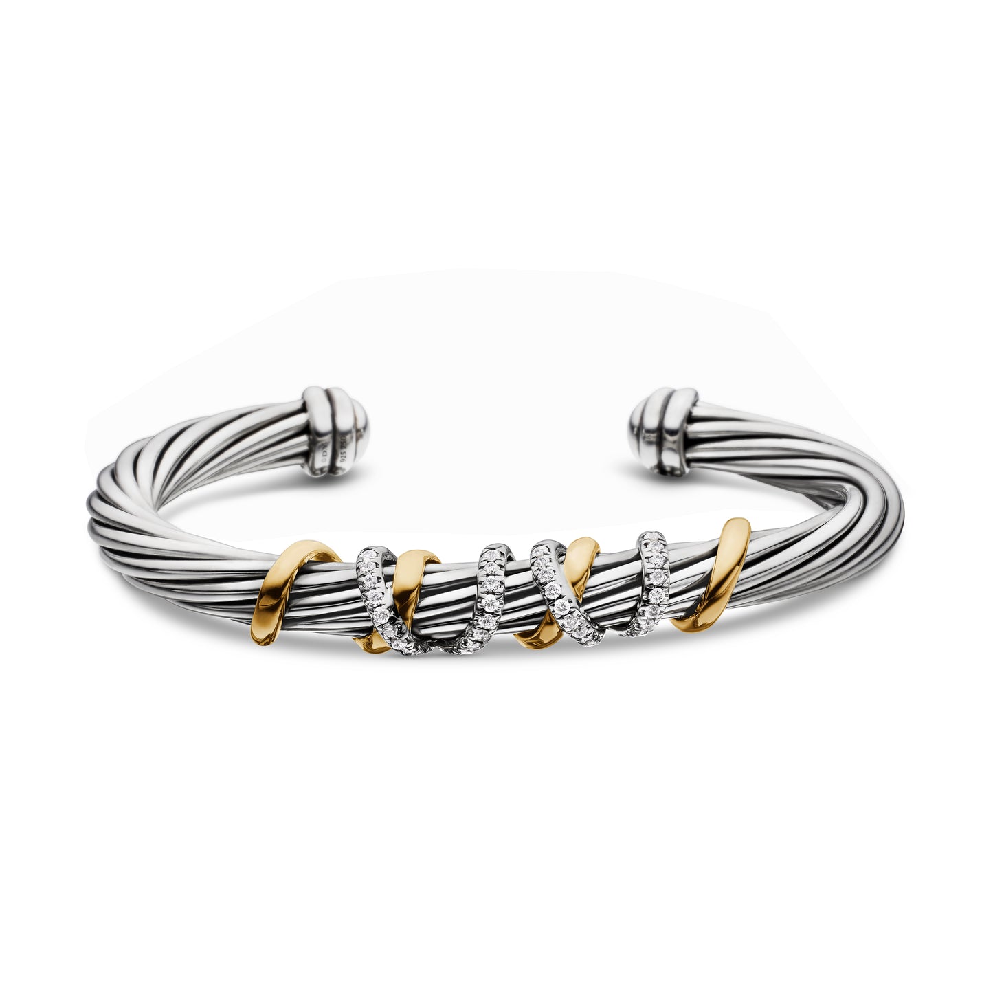 Helena Center Station Bracelet in Sterling Silver with 18K Yellow Gold and Diamonds, 6mm