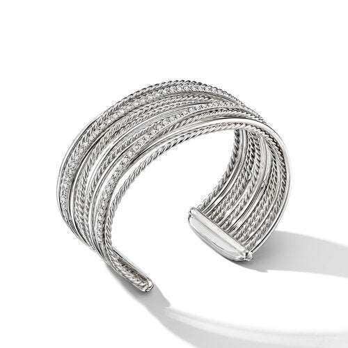 Crossover Cuff Bracelet in Sterling Silver with Pavé Diamonds