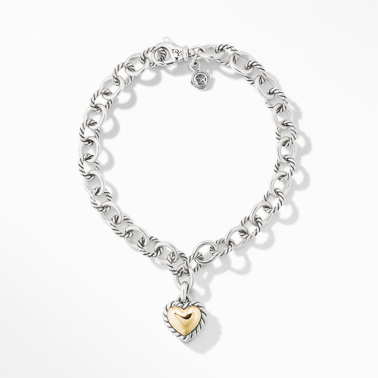Cable Cookie Classic Heart Charm Bracelet with 18K Yellow Gold