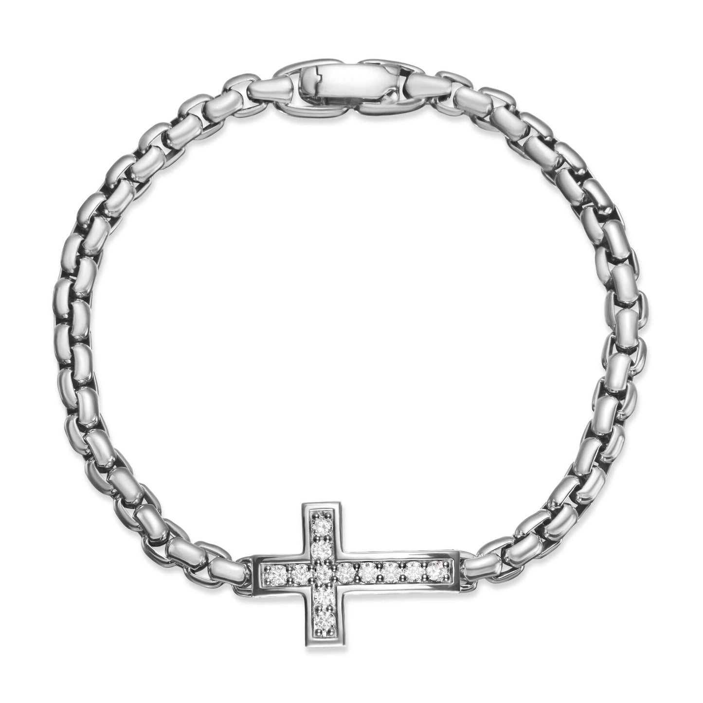 Cross Station Bracelet in Sterling Silver with Diamonds, 5mm