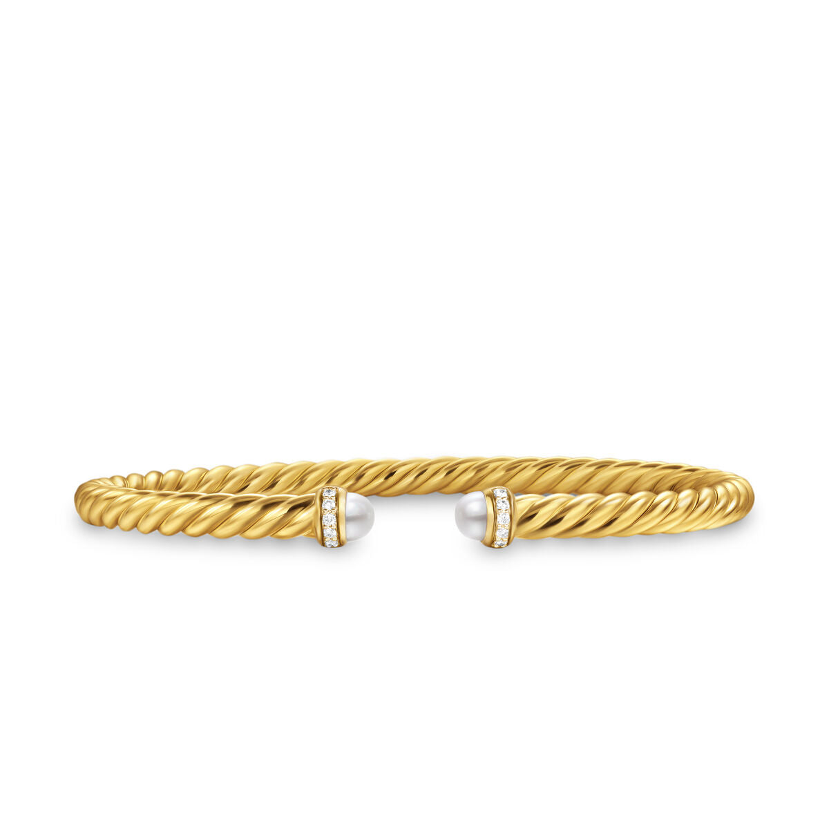Cablespira Flex® Bracelet in 18K Yellow Gold with Cultured Freshwater Pearls and Diamonds, 4mm