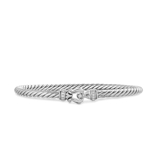 Cable Flex Buckle Bracelet in Sterling Silver with Diamonds, 4mm