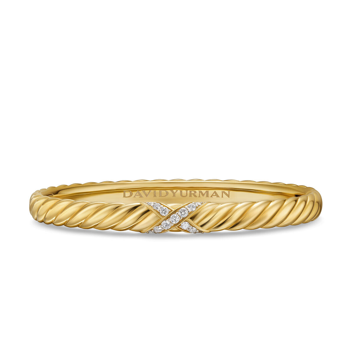 Sculpted Cable X Center Station Cuff Bracelet in 18K Yellow Gold with Diamonds, 6mmd