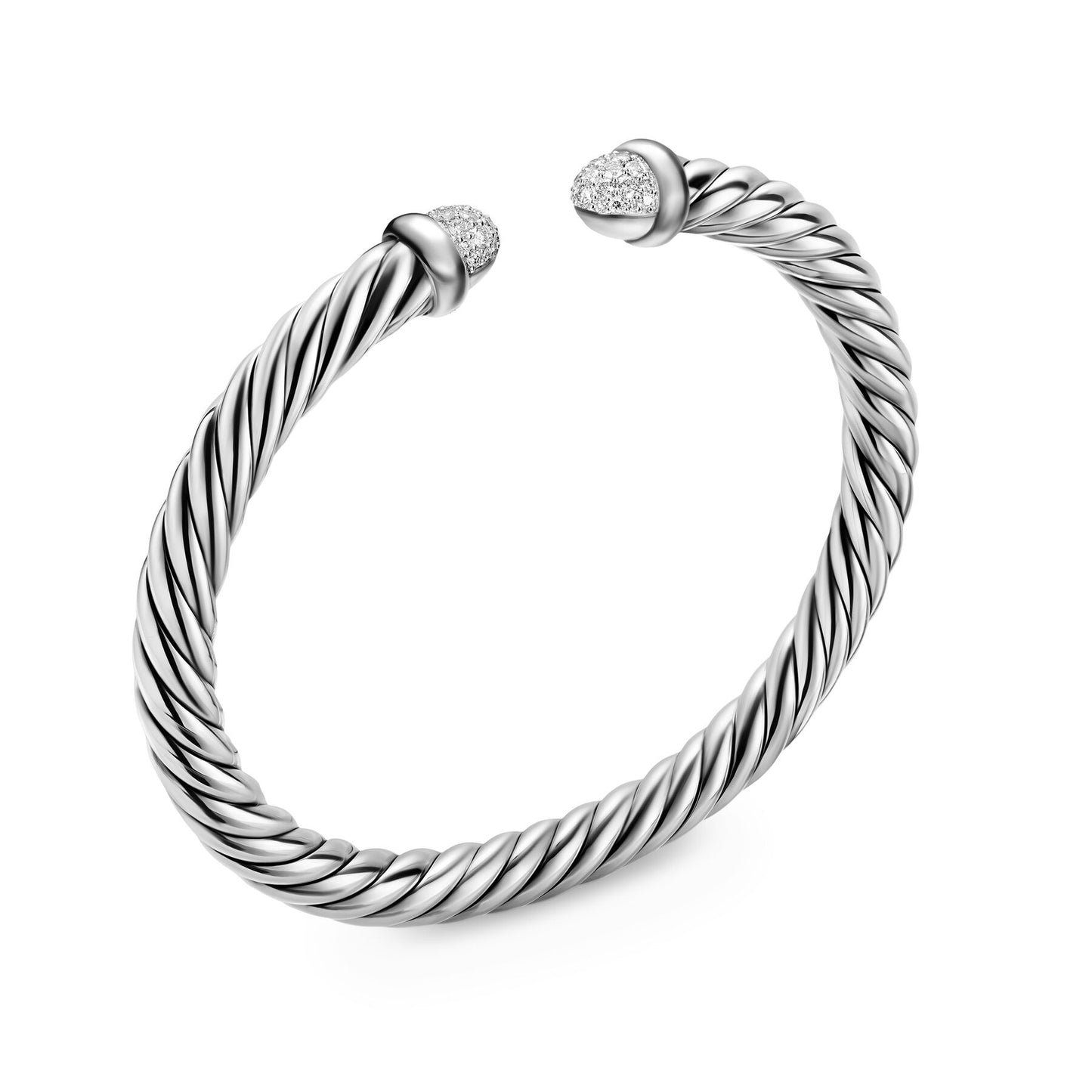 Cable Flex® Bracelet in Sterling Silver with Pavé Diamond Domes, 6mm