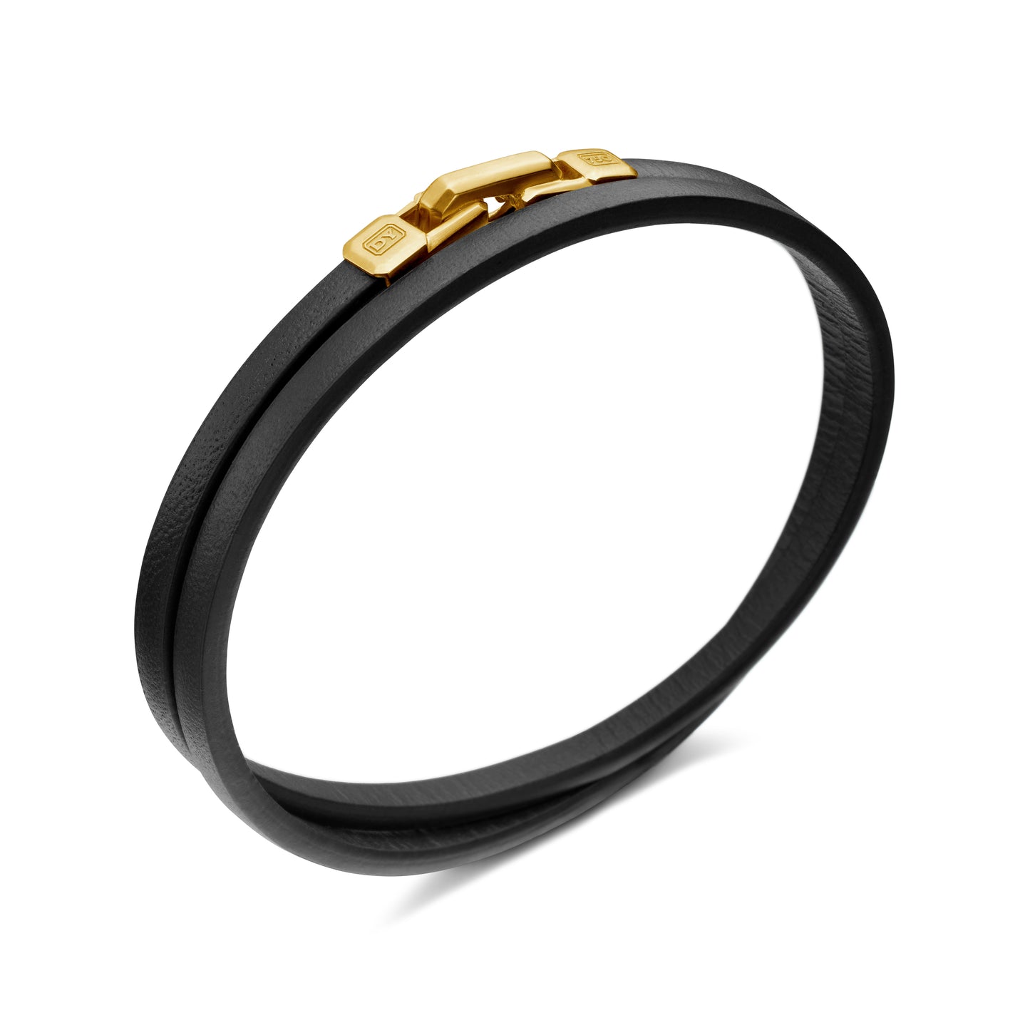 Streamline® Double Wrap Bracelet in Black Leather with 18K Yellow Gold, 4mm