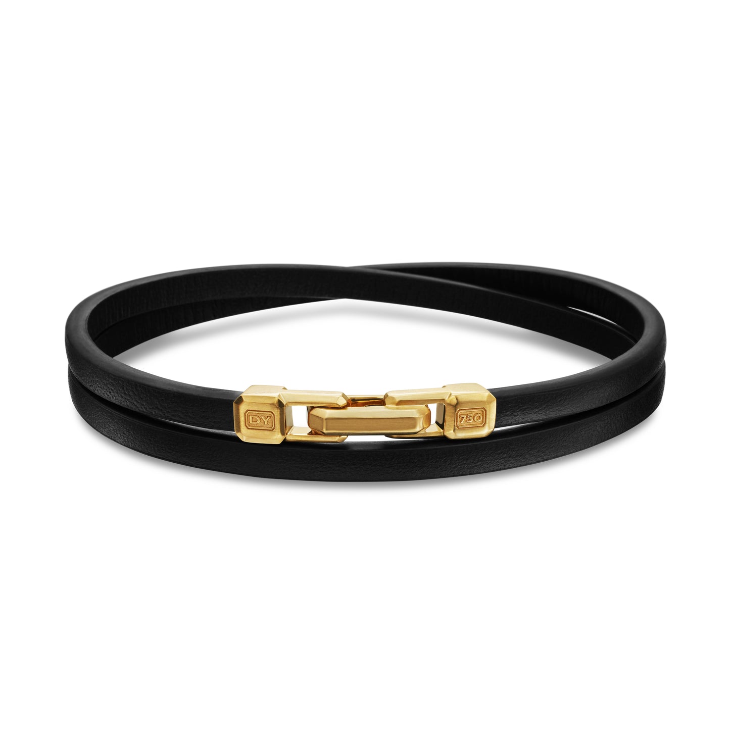 Streamline® Double Wrap Bracelet in Black Leather with 18K Yellow Gold, 4mm