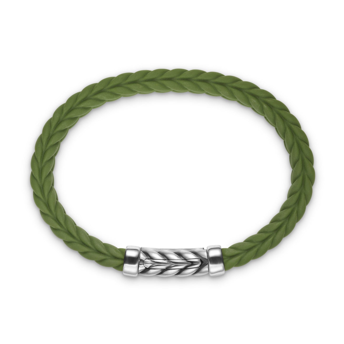 Chevron Bracelet in Green Rubber with Sterling Silver, 9mm