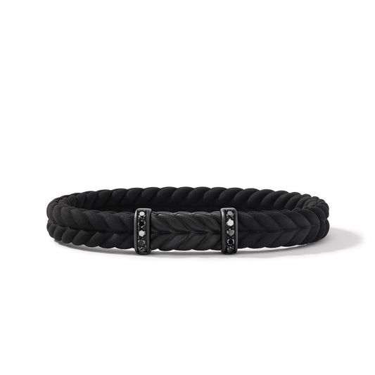 Chevron Bracelet in Black Rubber with Black Titanium and Black Diamonds, 9mm