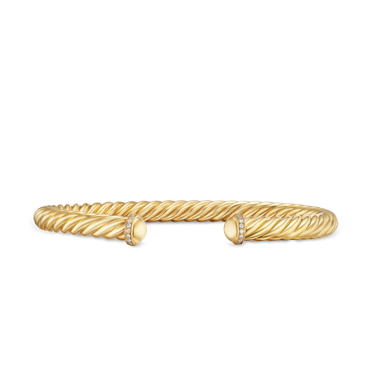 Cable Cuff Bracelet in 18K Yellow Gold with Pavé Diamonds, 6mm