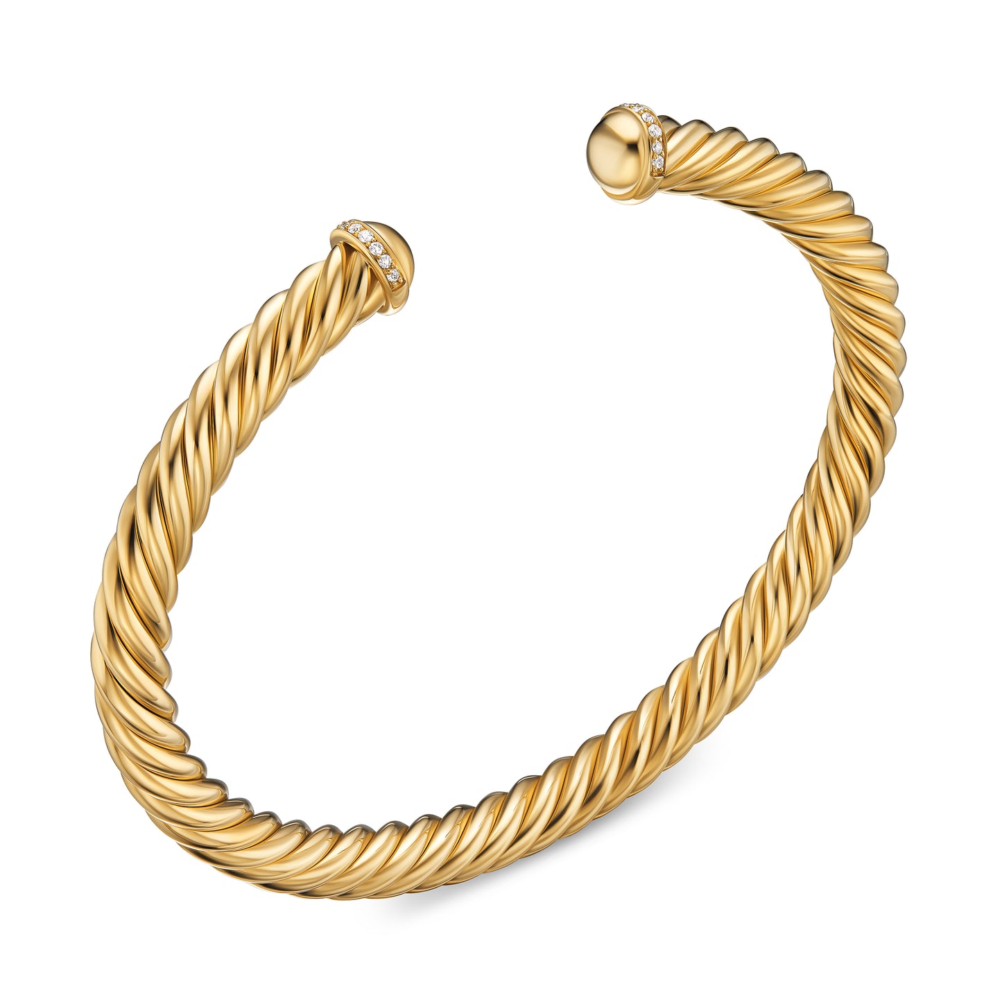 Cable Cuff Bracelet in 18K Yellow Gold with Pavé Diamonds, 6mm