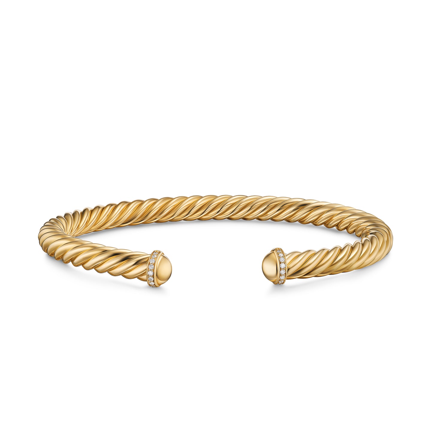Cable Cuff Bracelet in 18K Yellow Gold with Pavé Diamonds, 6mm