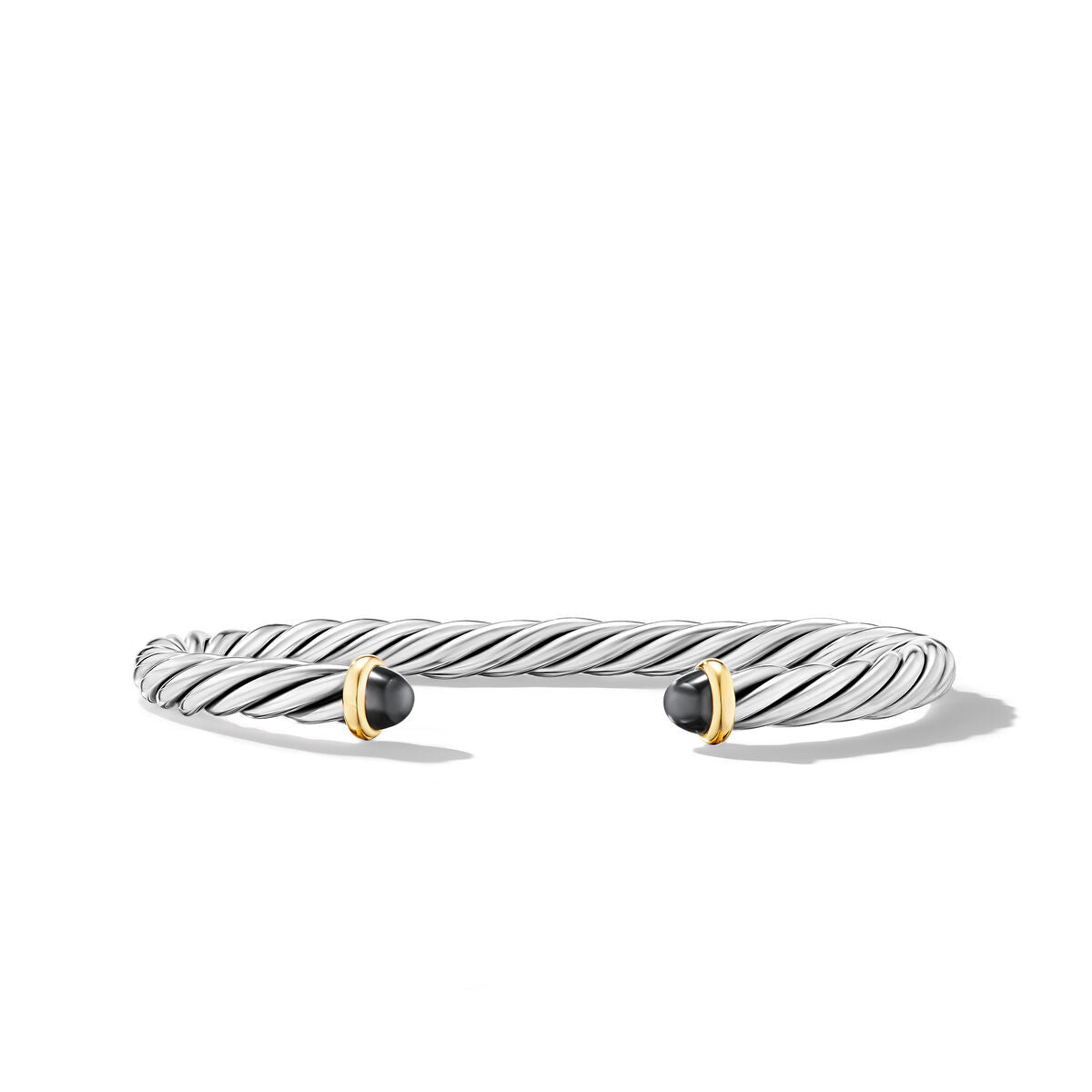 Cable Cuff Bracelet in Sterling Silver with 14K Yellow Gold and Hematine, 6mm