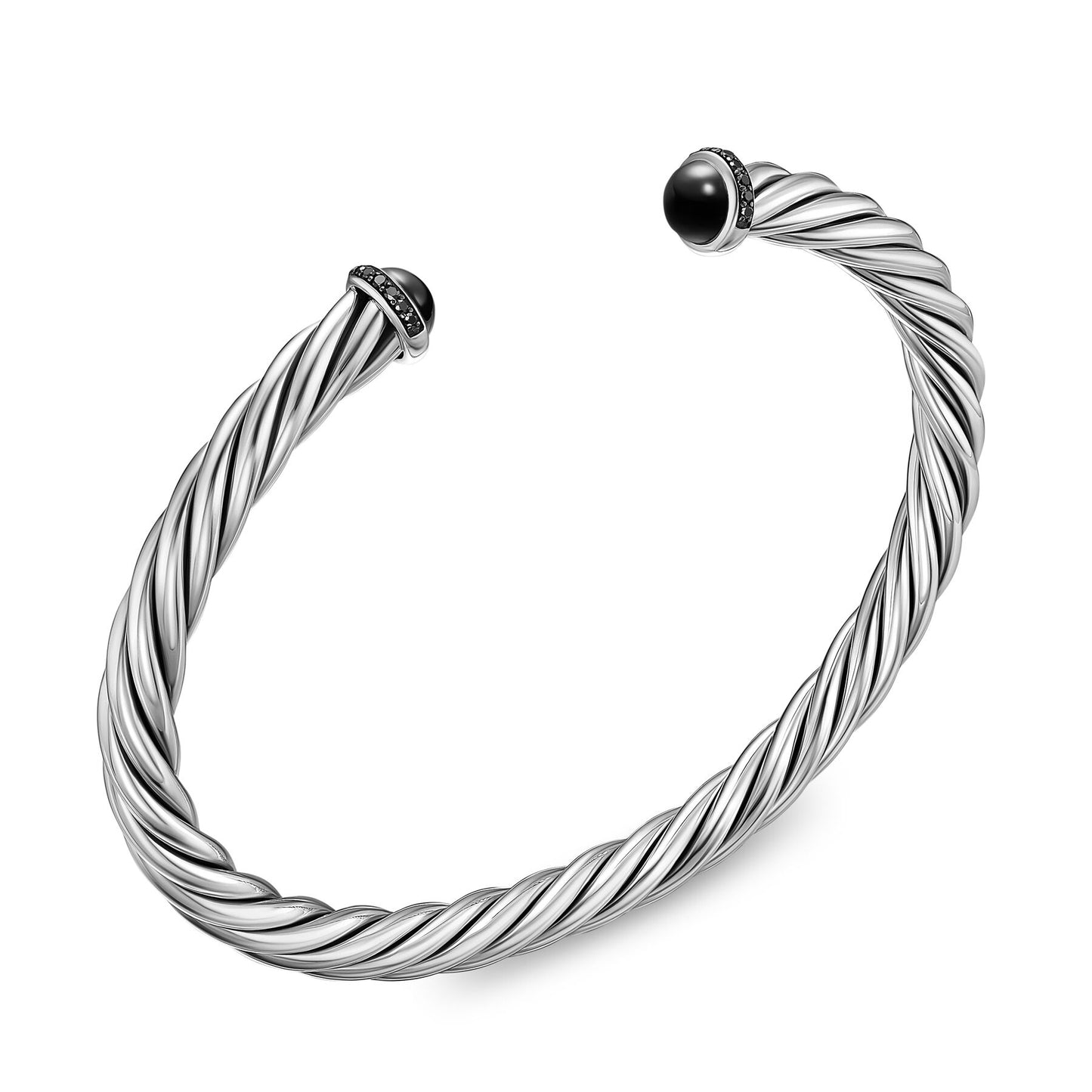 Cable Cuff Bracelet in Sterling Silver with Pavé Black Diamonds, 6mm