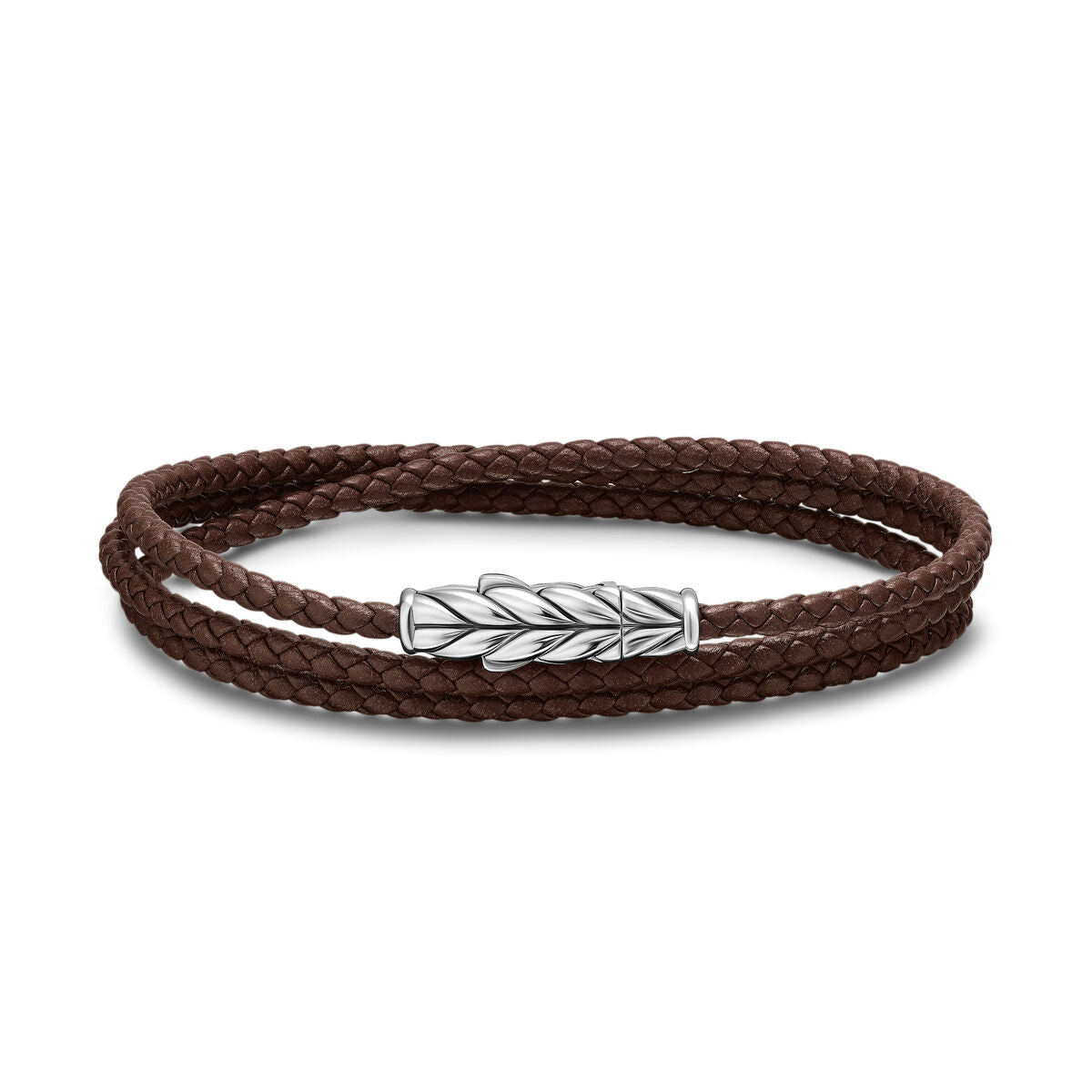 Chevron Triple Wrap Bracelet in Brown Leather with Sterling Silver, 3mm