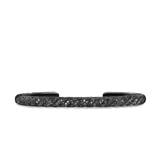 Sculpted Cable Cuff Bracelet in Black Titanium with Black Diamonds, 5.5mm