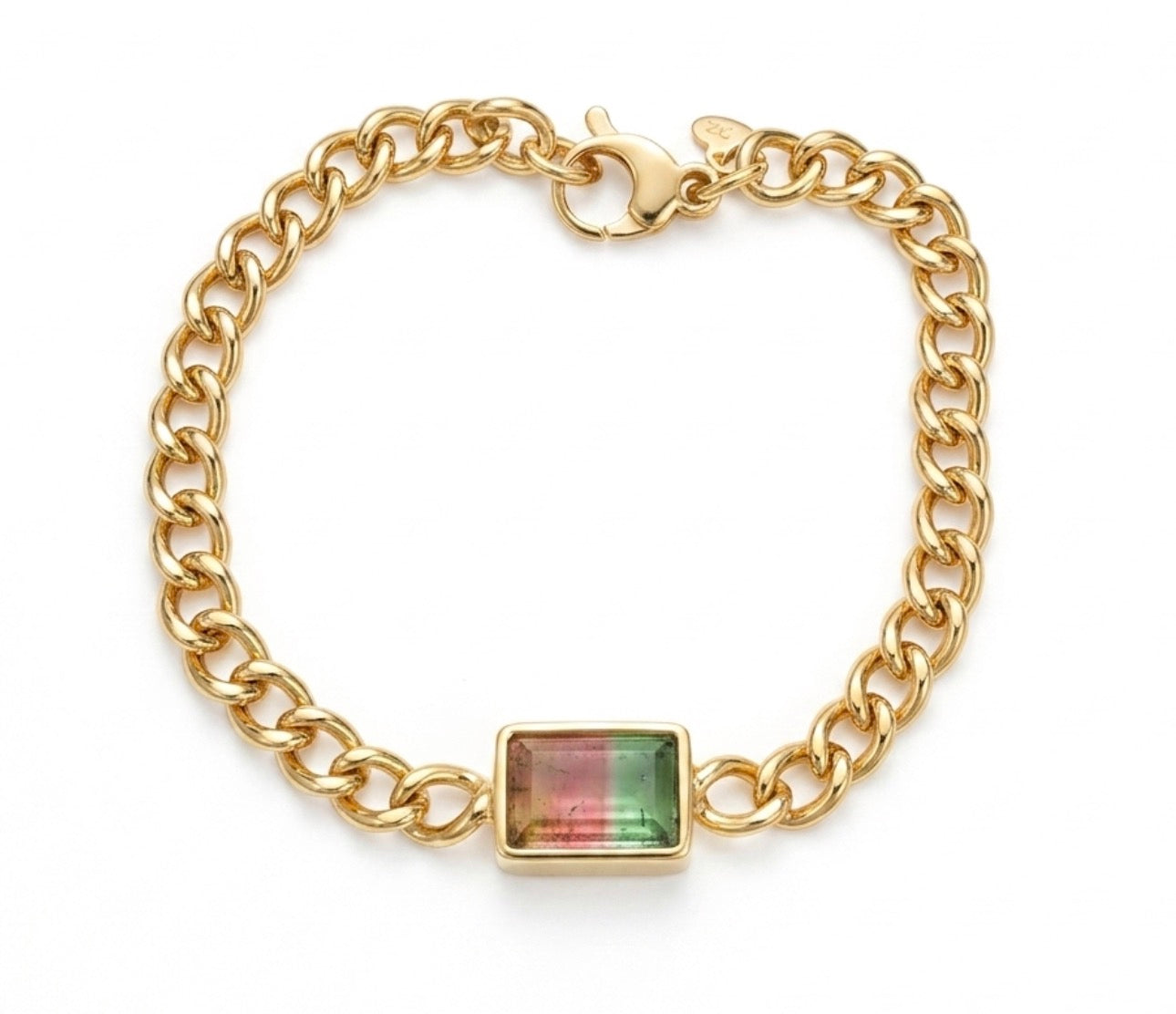 Romeo Watermelon Tourmaline Curb Link Bracelet
