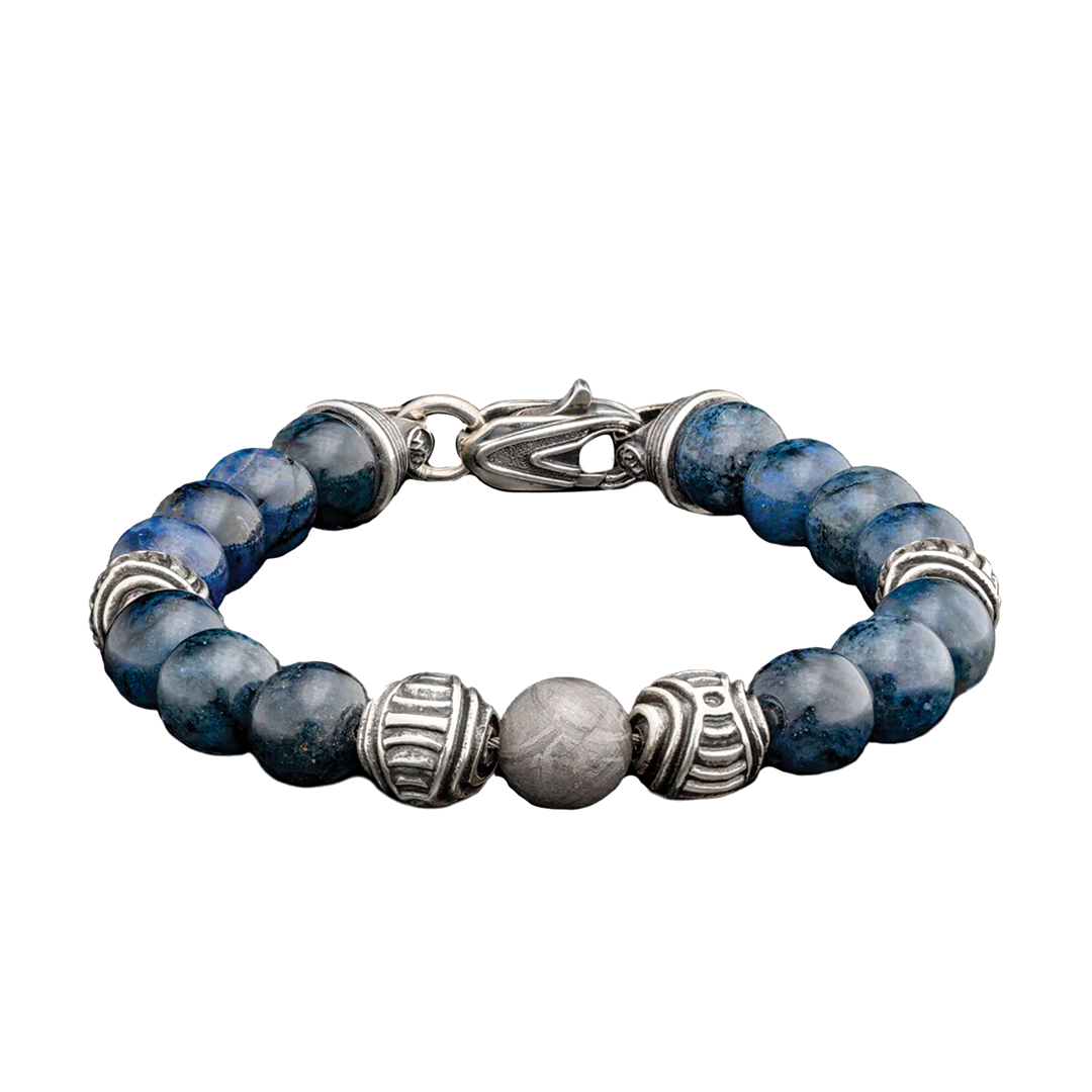 'Celestial' Beaded Bracelet with Meteorite, Sterling Silver and Blue Dumortierite