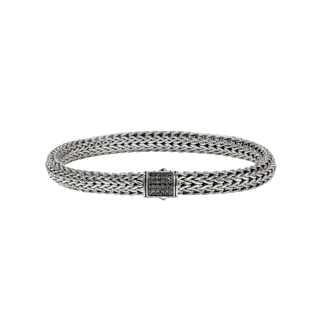 6.5mm Sterling Silver Classic Chain Bracelet with Black Sapphires