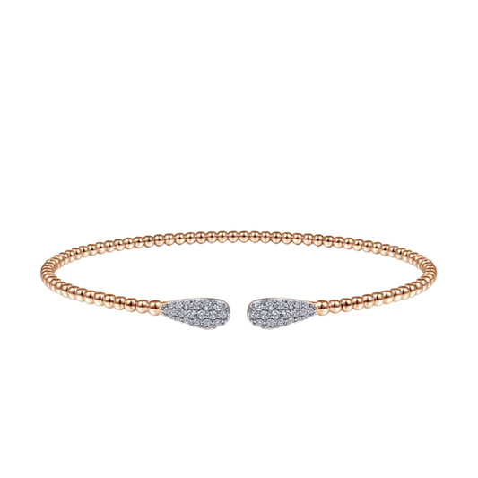 Beaded Cuff Bracelet with Pave Diamond Teardrops