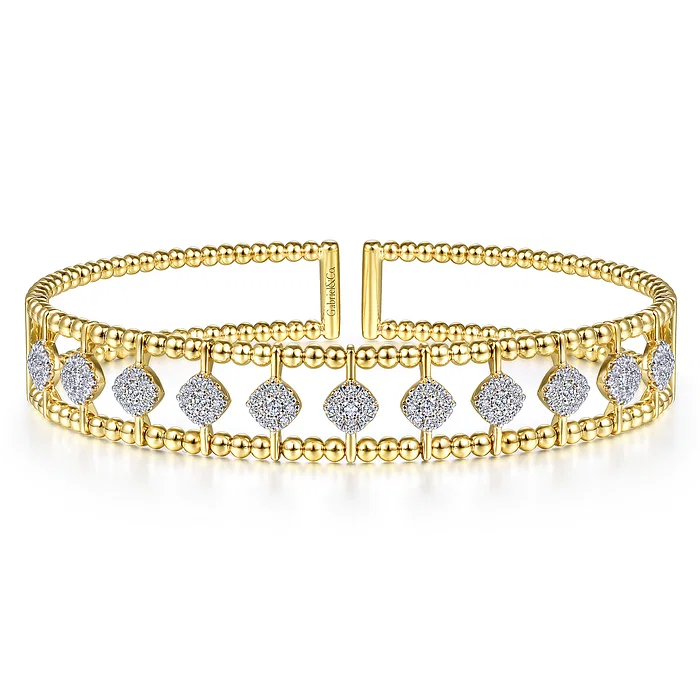 2- Row Beaded Cuff Bracelet With Diamond Pave Stations