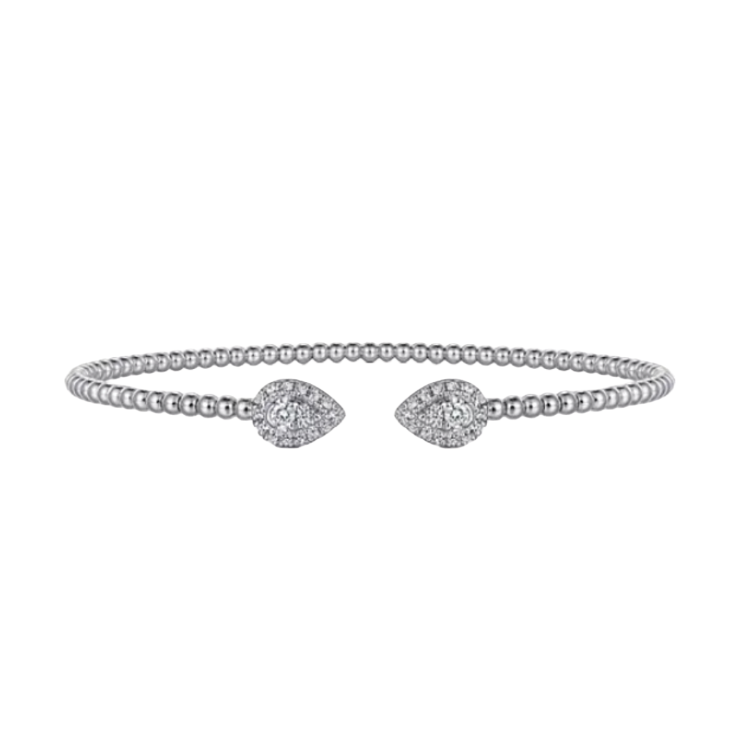 6" White Gold Bangle with Diamond Pear Shaped Ends