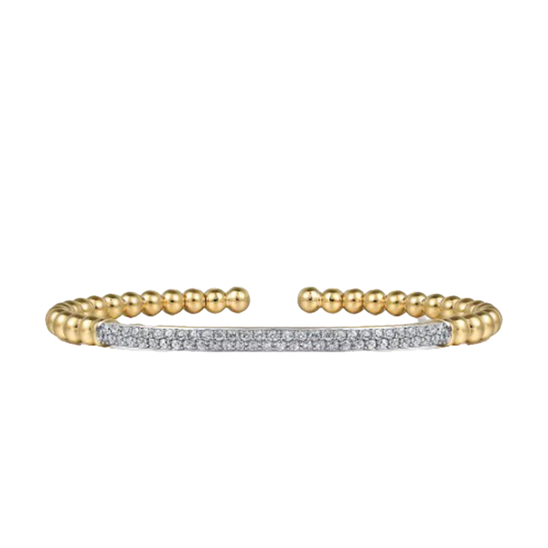 Beaded Split Bangle Bracelet with Pave Diamond Bar